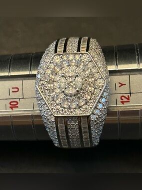 4.00CTW Genuine Moissanite Hexagon Cluster Ring in Solid 925 Sterling Silver